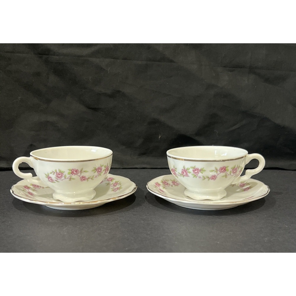 Vintage Purple Rose Footed Porcelain Tea Cup And Saucer Set With Gold‎ Trim Set